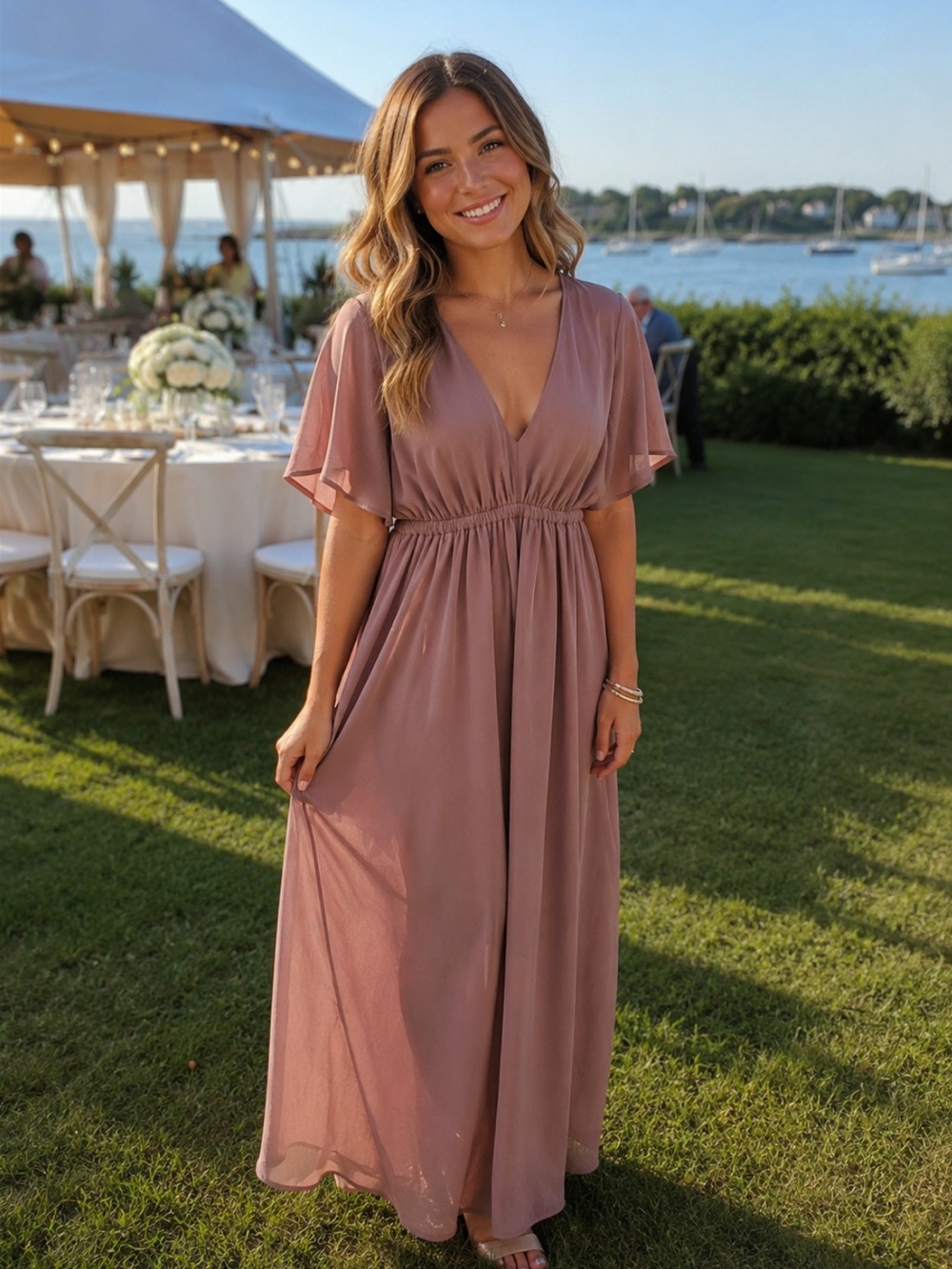 NWT Show Me Your MuMu Emily Empire Maxi Dress Chiffon Wedding Bridal‎ Formal